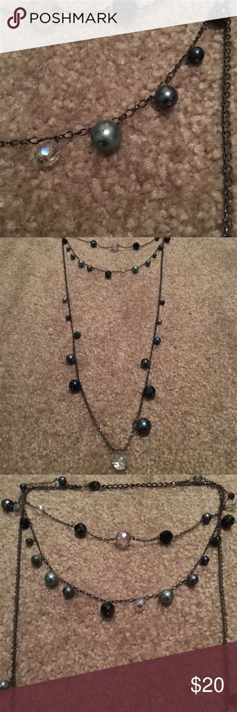 Three Tier Black Chain Necklace With Multi Color Beads