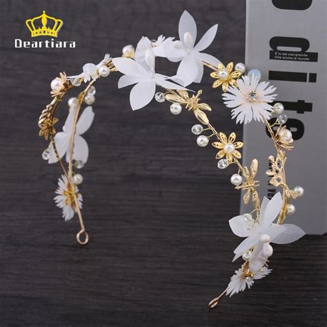 Handmade White Flower Headband Tiaras Wedding Bridal Jewelry Crown