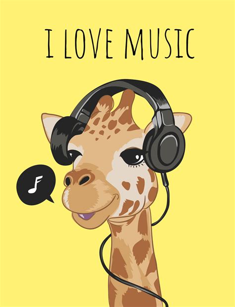 Cute Giraffe On Headphone Cartoon Illustration 669868 Download Free