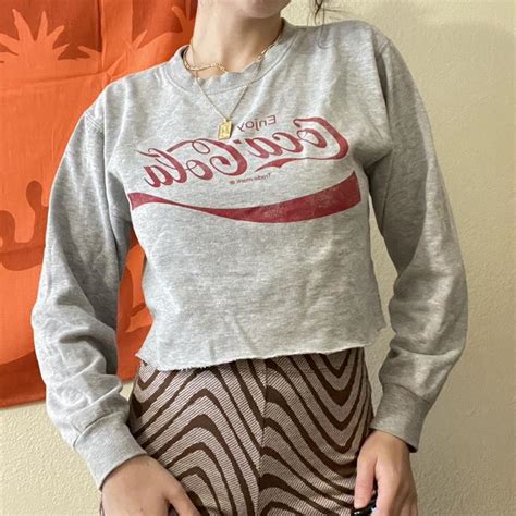 Grey Coca Cola Logo Long Sleeve Cropped Sweatshirt Depop