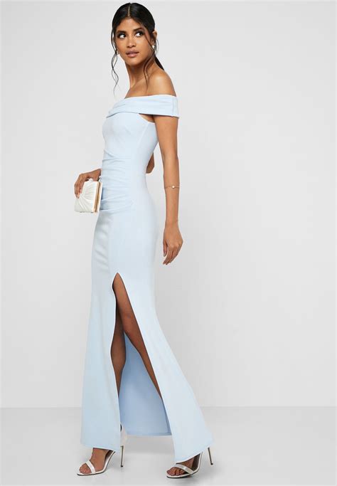 Buy Quiz Blue Bardot Split Maxi Dress For Women In Mena Worldwide