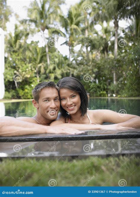 Happy Couple In Swimming Pool Stock Image Image Of Outdoors Intimacy 33901367
