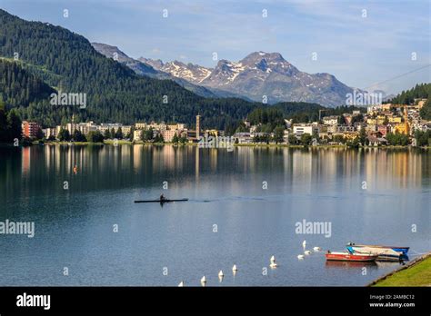 St Moritz Lake View Switzerland Stock Photo Alamy