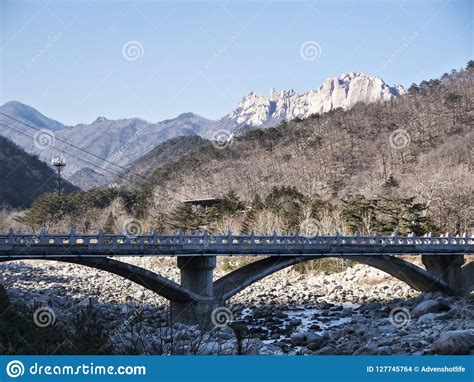 The Big Bridge Under The Mountain River In Seoraksan National Park