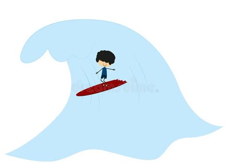 Doodle Surfing With A Waves Full Color Stock Vector Illustration Of