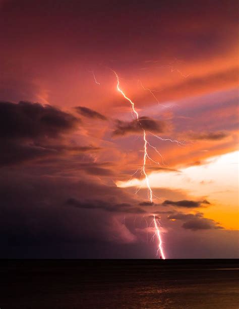 Rare Sunset Lightning Storm Over The North Shore Of Oahu Scenery