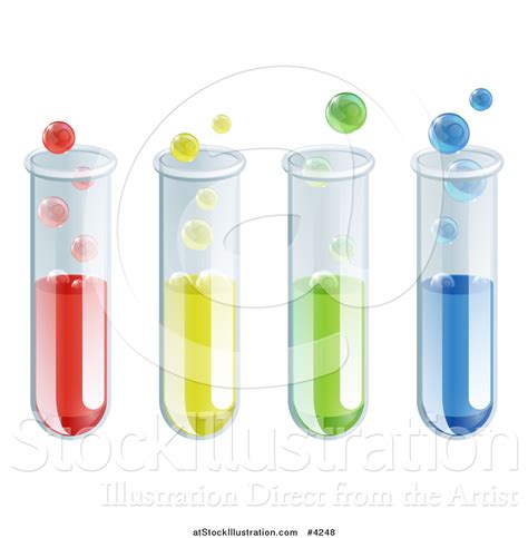 Vector Illustration Of Four Colorful Test Tubes With Bubbles By