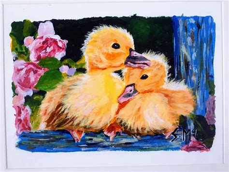 Acrylic Duck Painting Duckling Print Ducklings Floral Print Summer