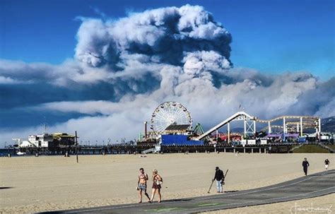 Our frequent visits found us exploring all 3.5 miles of glistening beaches, and many of the restaurants and hotels. Santa Monica beach view of Malibu burning down : pics