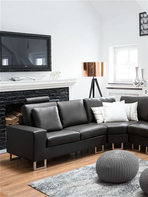 Black And Grey Living Room Black Leather Corner Sofa Luxurious S