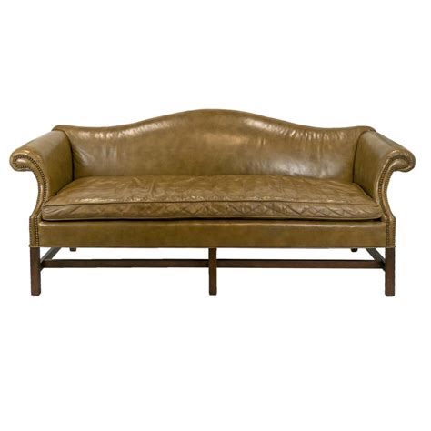 Leather Upholstered Camelback Sofa With Nailhead Trim Grandview