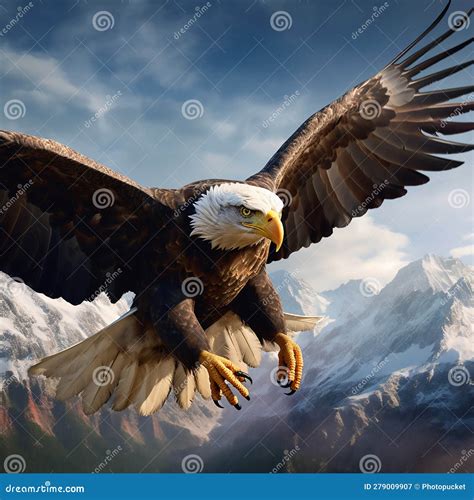 Eagle Soaring among Mountain Peaks Stock Illustration - Illustration of