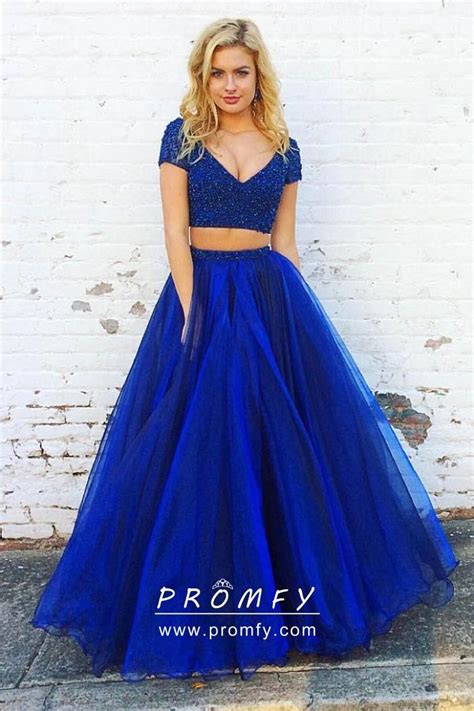 Generally cobalt blue is for fall and winter months, although some people will still wear that color throughout the year. Cobalt Blue Pearls and Tulle Two-piece Prom Dress | Blue ...