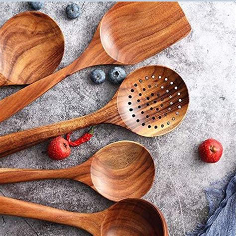 5 Piece Wooden Spoons Wooden Spoons For Cooking Reusable Wood Etsy
