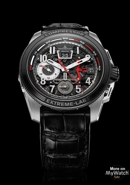 A disc in the chronograph hours counter near 9 o'clock serves as the running seconds indicator for the time. Watch Jaeger-LeCoultre Master Compressor Extreme LAB 2 ...