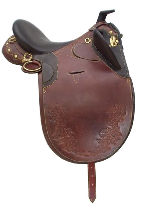 Australian Stock Horse Saddle With Horn Hand Tooled With Brass Fittings