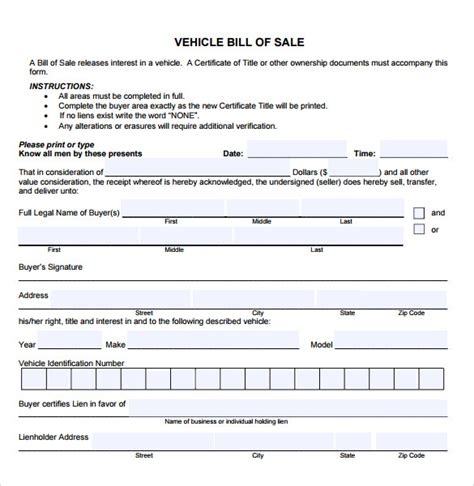 Free 5 Sample Car Bill Of Sale Templates In Pdf Ms Word