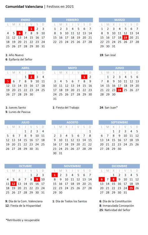 Este calendario anual del 2021 es muy práctico. Calendario laboral 2021 en la Comunidad Valenciana ...