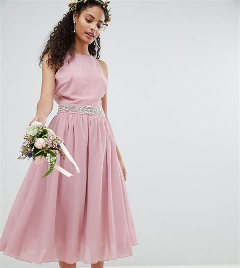 Embellished Midi Bridesmaid Dress With Full Prom Skirt Tfnc