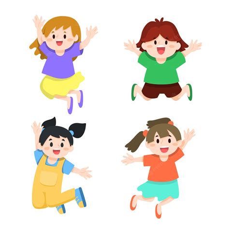 Happy Children Jumping Illustration Vector Premium