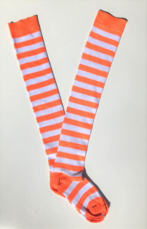 orange white striped over the knee thigh hi socks
