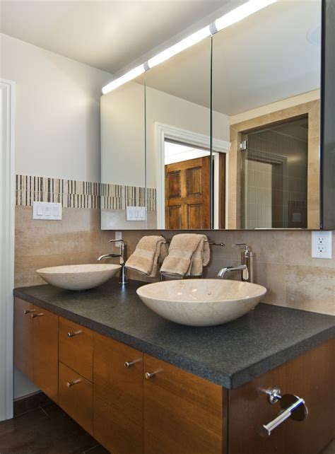 Mirrors offer a feeling of space and brightness. Pretty mirrored medicine cabinet in Bathroom Transitional ...