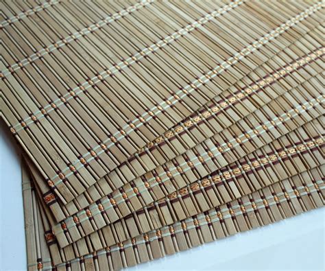 Vintage Bamboo Woven Placemats Set Of 5 Tan Flat Slat Pattern Wood