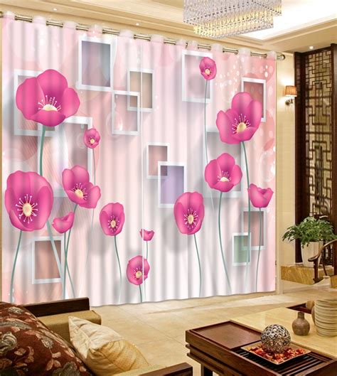 Pink Flower Curtains Girls Bedroom Curtains 3d Photo Curtains For The Living Room 3d Window