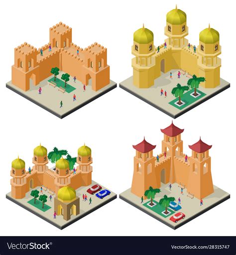Set Isometric Tourist Attractions Royalty Free Vector Image