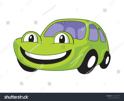 Funny Smiling Cartoon Car Vector Humanized Automobile With Broad