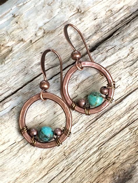 Copper Turquoise Earrings Small Turquoise Earrings Copper Etsy