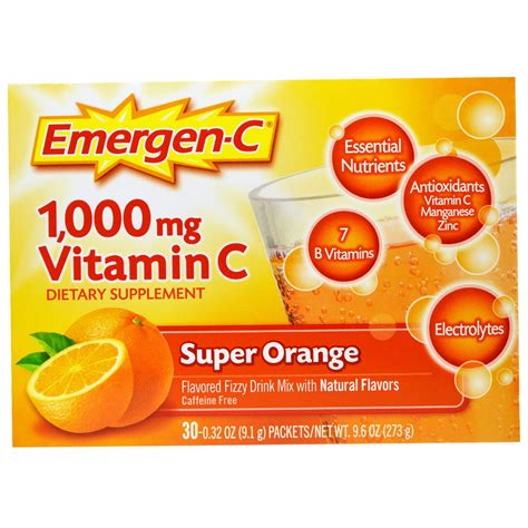 Emergen C 1000 Mg Vitamin C Super Orange 30 Packets 032 Oz 91 G