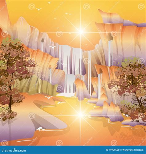 Beautiful Waterfalls Night Stock Vector Illustration Of Landscape