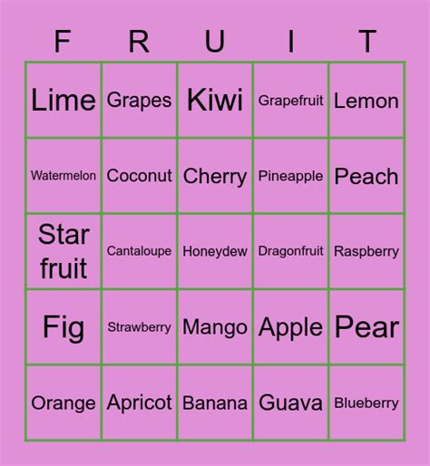 Two Tti Frutti Bingo Card
