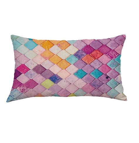 Rectangle Geometric Pattern Cushion Cover Colorful Printed Linen Pillow Case Sofa Bed Throw