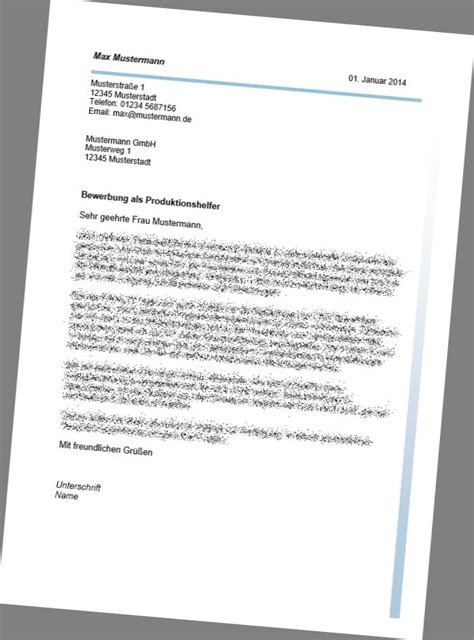Das bewerbungsschreiben spielt hier neben den zeugnissen und dem lebenslauf eine sehr wichtige rolle. Bewerbung als Produktionshelfer ganz bequem downloaden