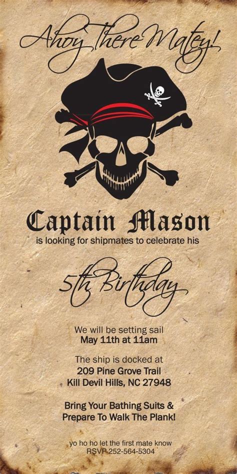 Pirate Birthday Invitation Pirate Birthday Party Invitation Pirate 6d3