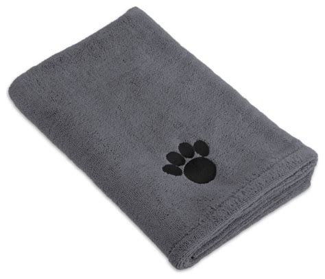 Dii Gray Embroidered Paw Pet Towel Contemporary Pet Supplies By