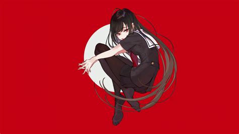 Wallpaper Anime Girls Original Characters Red Background