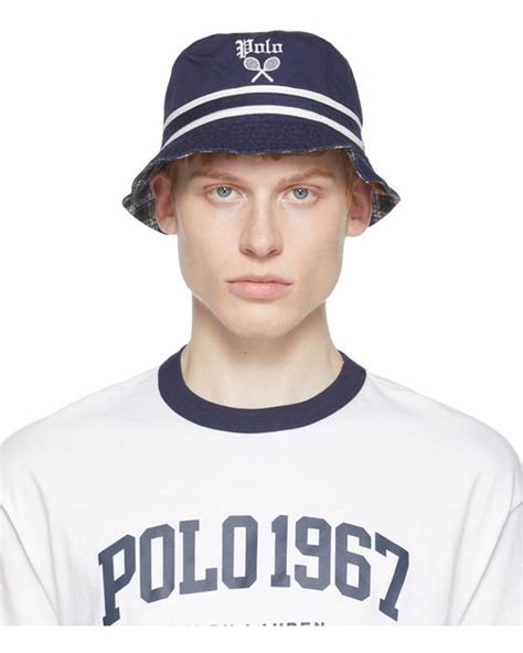 Polo Ralph Lauren Reversible Cotton Plaid Bucket Hat In Blue For Men