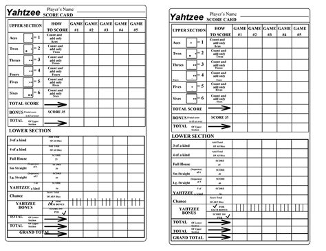 Printable Yahtzee Score Sheets Pdf