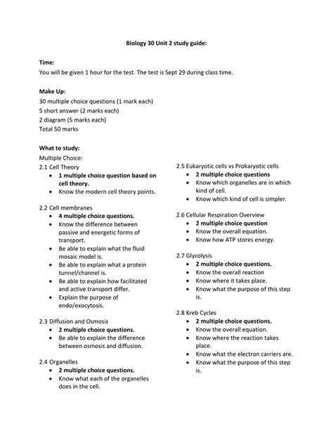 Biology 30 Unit 2 Study Guide