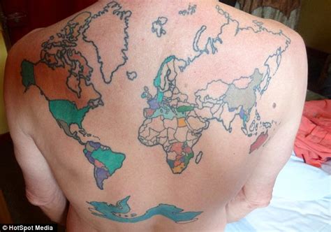 Unusual Tattoos Traveller Tattoos Map On His Back And Fills In