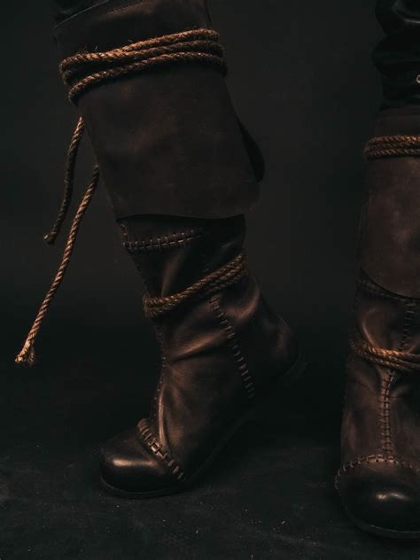 Aragorn Leather Knee High Boots With Ties Medieval Etsy
