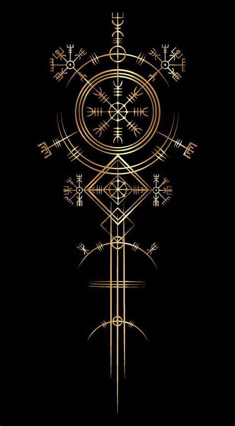 Magic Ancient Viking Art Deco Gold Vegvisir Navigation Compass Ancient