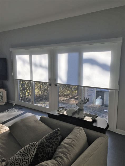Manual, motorised, for small or large windows which can be produced in brushed aluminium, any ral colour, antique brass or copper and one of our exclusive beautiful. Roller Shades over patio doors | Roller shades living room ...