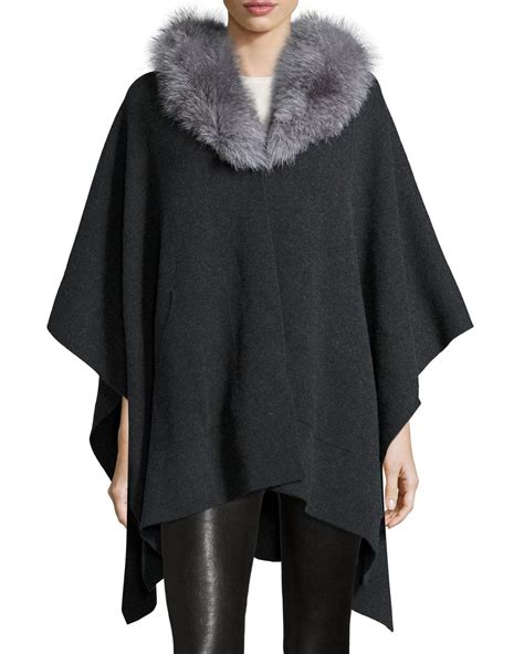 Lyst Sofia Cashmere Cashmere Cape W Fox Fur Collar In Black