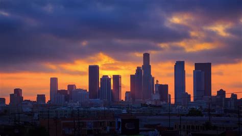 Beautiful Sunset Over Downtown Los Angeles City Skyline Time Lapse