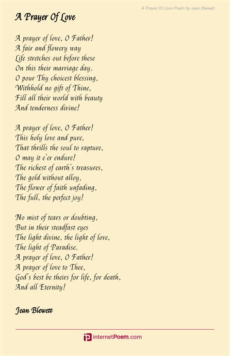 A Prayer Of Love Poem By Jean Blewett