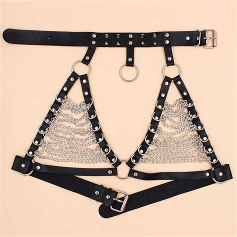 2021 goth leather body harness chain chest chain belt gothic punk fashion metal girl